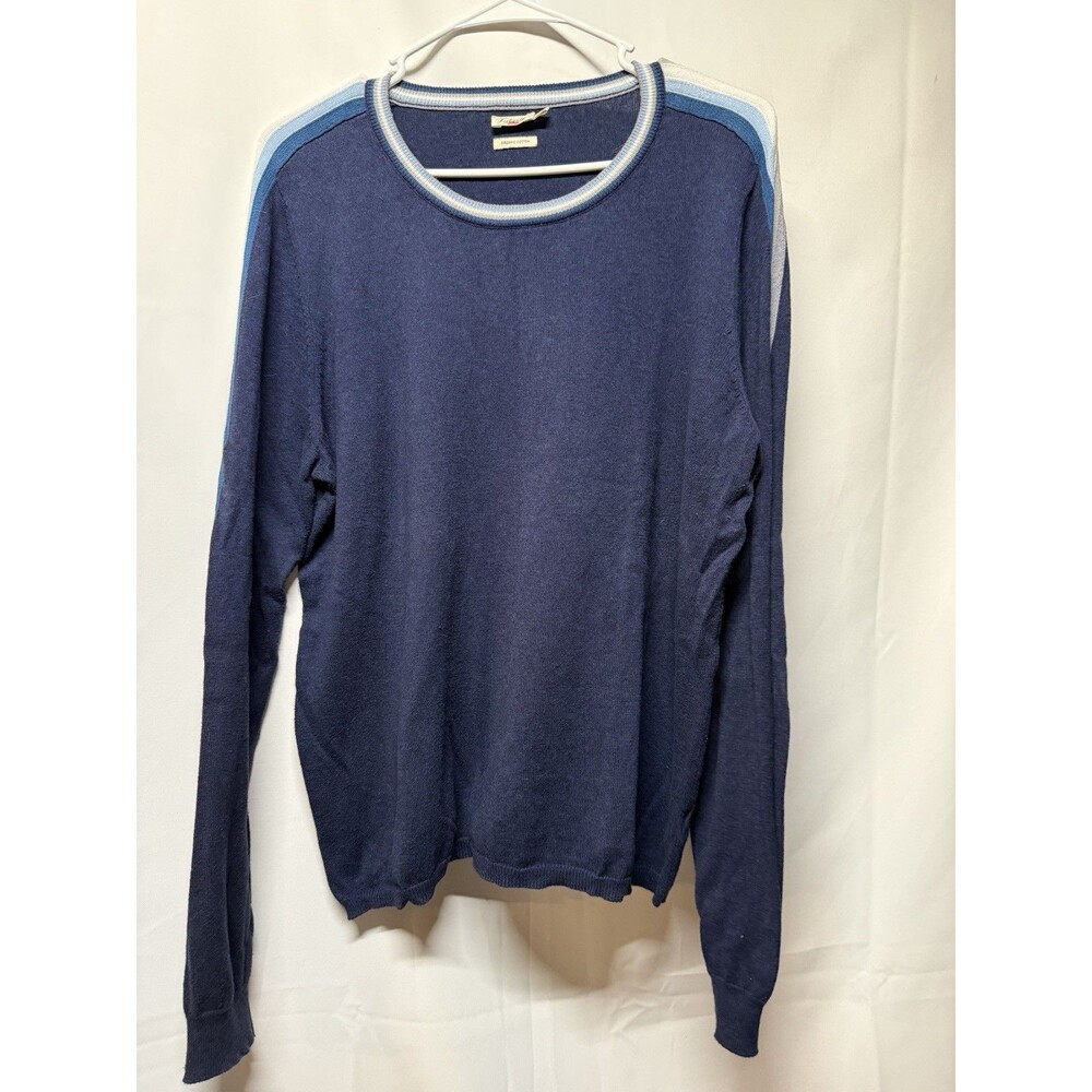 Faherty Women’s Cloud Cotton Cashmere Crew Sweater Navy Blue Striped Size L
